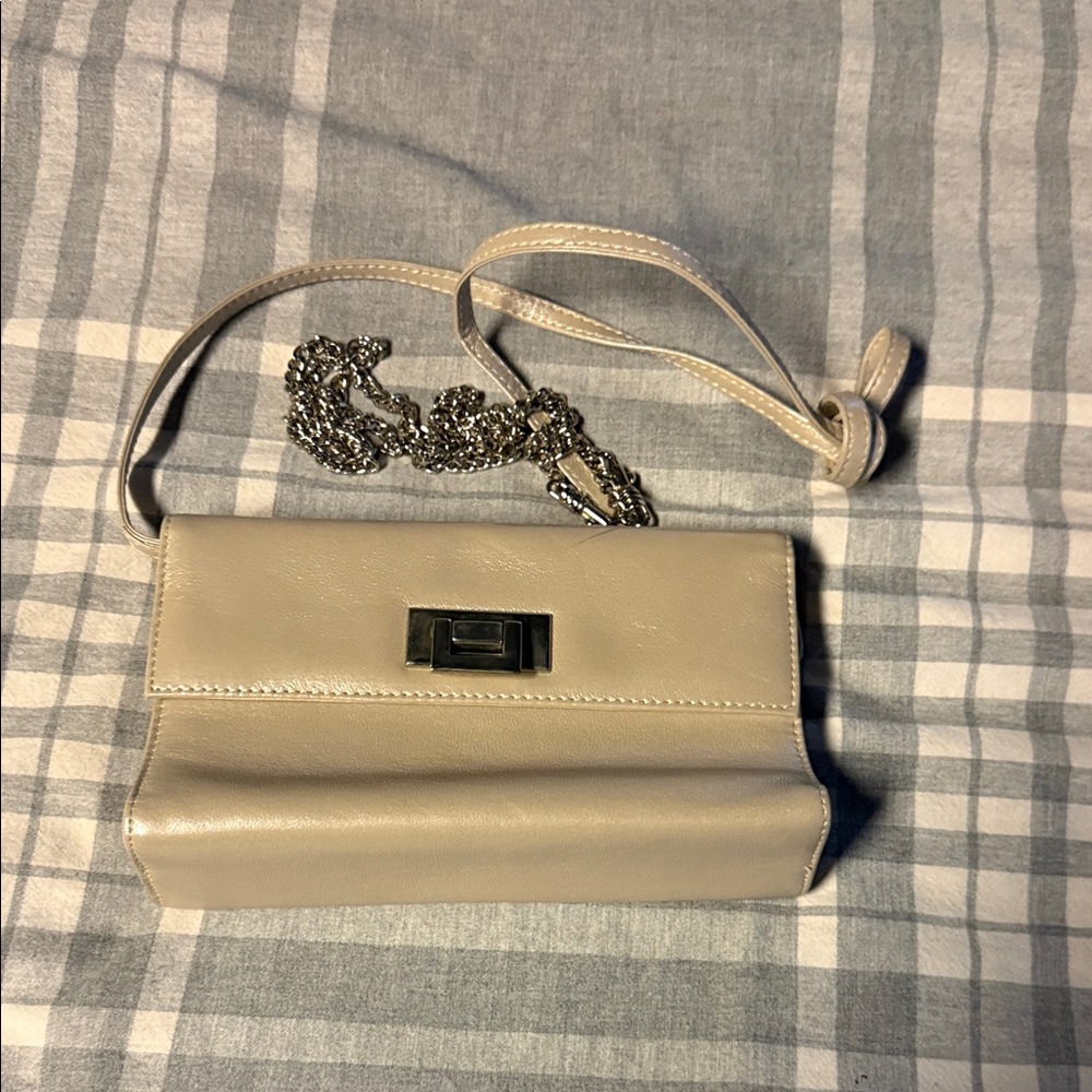 Nordstrom Cream Leather Clutch with Chain Strap